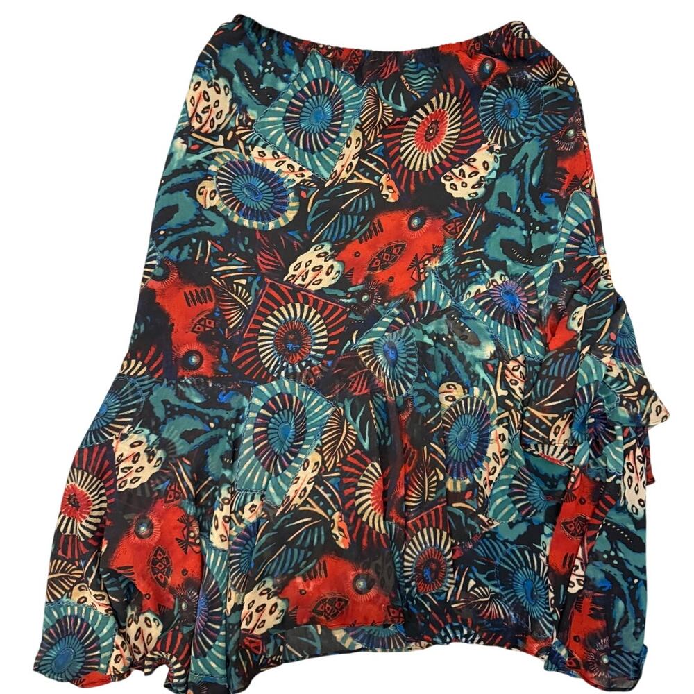VTG y2k silky ruffle skirt Petite Medium whimsygoth low rise low waist green red